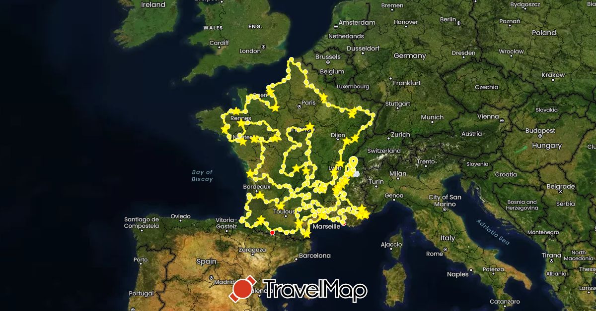 TravelMap itinerary: driving, À bicyclette, À papattes, enfance de hardie in France (Europe)